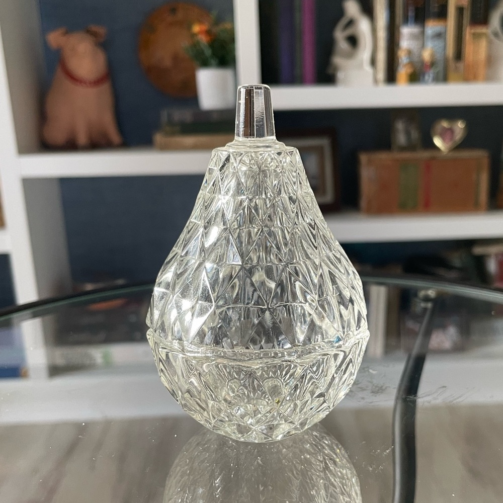 Glass Crystal Cut Pear Trinket Box